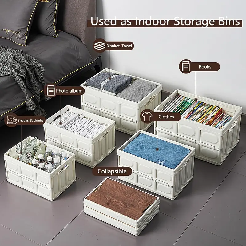 Foldable Storage Box with Lid, 1 Count/2 Counts Stackable Multipurpose Camping Storage Box, Outdoor Home Storage Organization 6