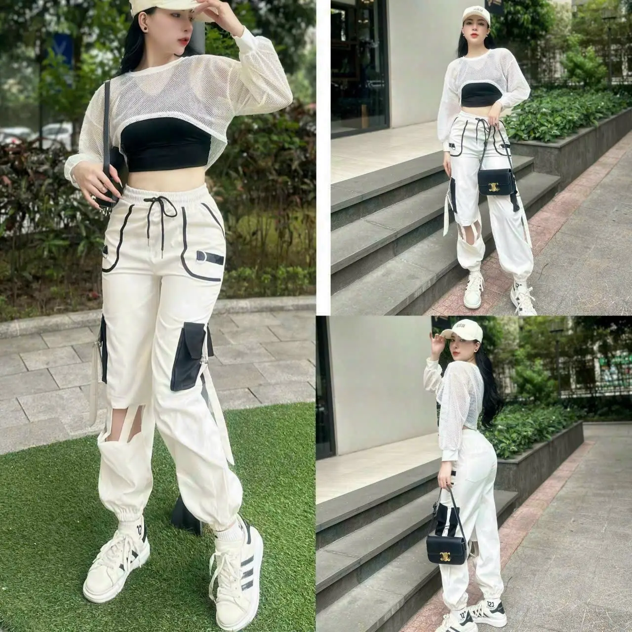 Bộ áo dài tay lưới, quần jogger zeroor mặc đi tập, đi chơi, đi nhảy, earobic, đồng phục nhóm nữ