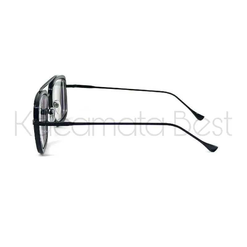 Frame Kacamata aviator kotak tony style bahan besi logam kode TS001 Hitam Lensa Glasses Eyewear 2