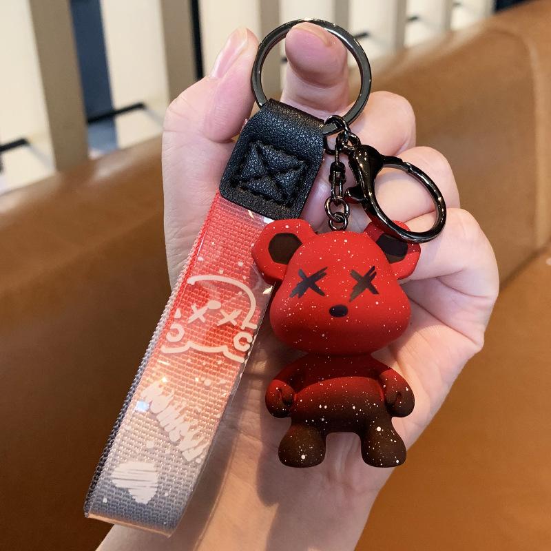 Product Introduction of Creative Starry Sky Color Changing Bear Keychain Wholesale Fashion Couple Car Key Chain Female Exquisite Ins Handbag Pendant 9