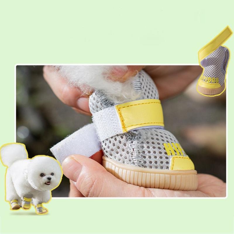 Product Introduction of 4pcs/set Dog Going Out Shoes Wear-resistant Mesh Dog Shoes Anti-drop Anti-slip Dogs Boots Soft Breathable Pet Sneakers Autumn 13