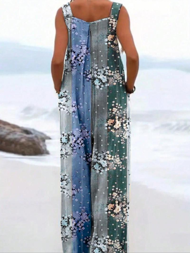 Product Introduction of Women's Floral Print Jumpsuits, Casual Sleeveless Jumpsuits for Summer, Ladies Clothes for Beach Holiday Vacation 2