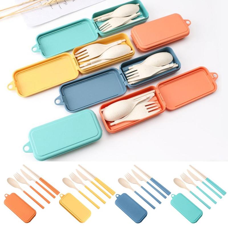 Product Introduction of Wheat Straw 4PCS Chopsticks Set Spoon Utensil Box Tableware Dinnerware Set Fork Cutlery Set 11