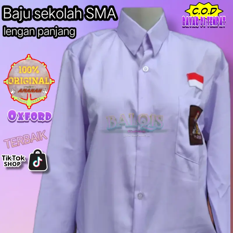 ameL Seragam SMA SMK Oxford Putih Panjang Siswa Siswi Katun Baju Kemeja Kerja Safety Wearpack Sekolah 4