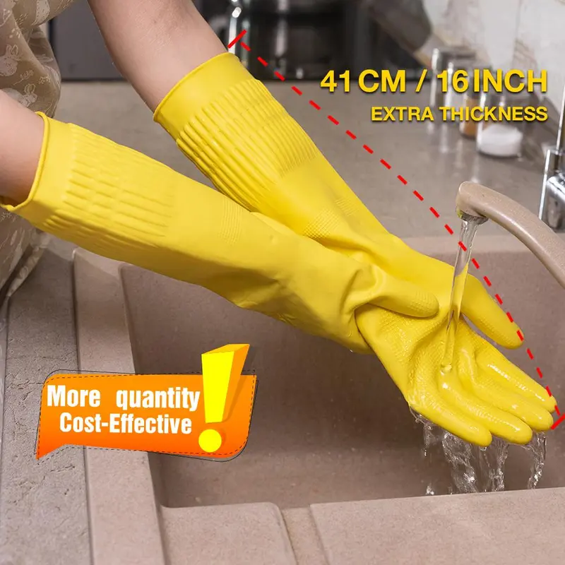 Latex Dishwashing Gloves, 2/4/10 Pairs Extended Non Slip Waterproof Cleaning Gloves, Household Cleaning Gadgets for Kitchen Garden 5