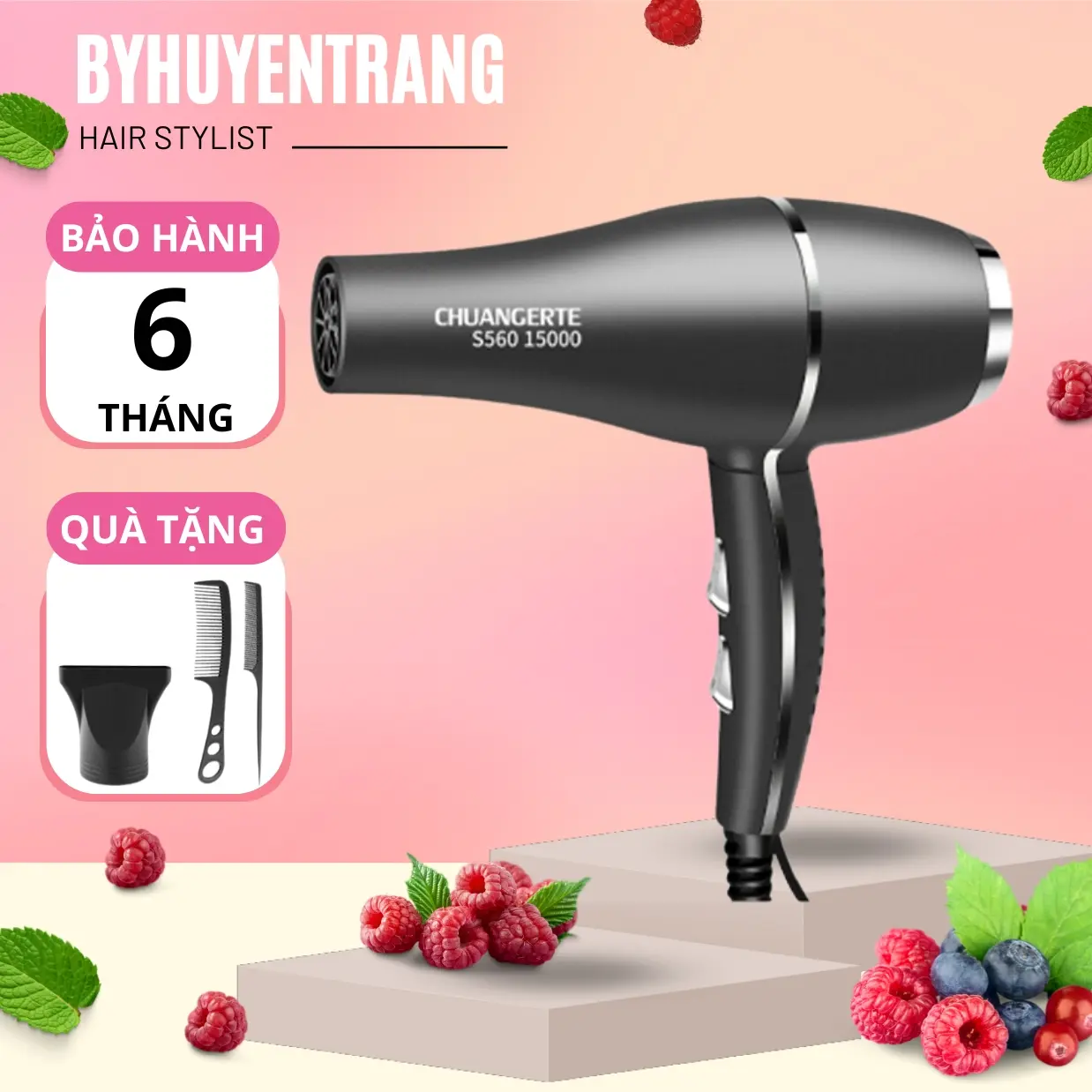 Máy Sấy Tóc Salon 3 Chiều Nóng/Ấm/Lạnh Công Suất 2200W Cao Cấp ion âm ánh sáng xanh bảo vệ tóc