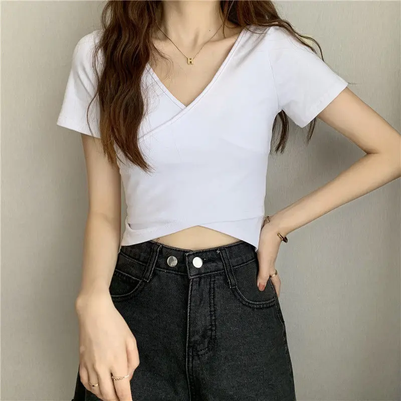 Áo Thun Nữ Ngắn Tay Cổ Tim Thiết Kế Vạt Chéo Nhún Eo Dáng Ôm Chất Vải Mềm Mịn Co Giãn 4 Chiều (SH46) 2
