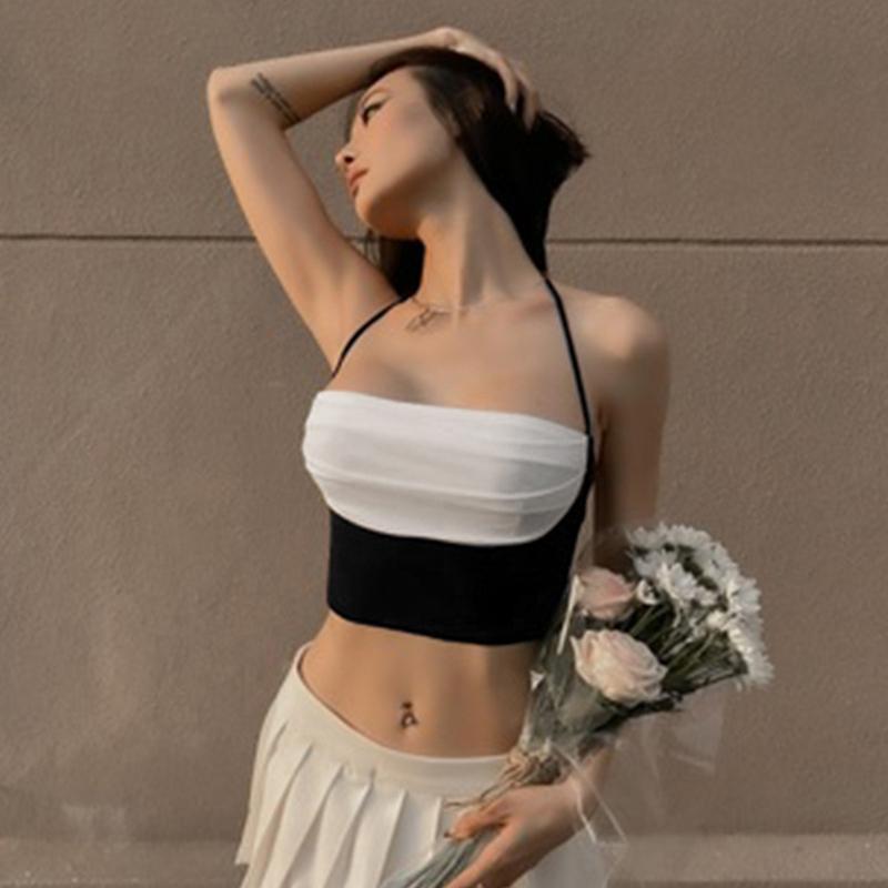 Product Introduction of Women's Tie Halter Cami Tops, Sleeveless Contrast ColorFit Cropped Camisole Womenswear Basic 32