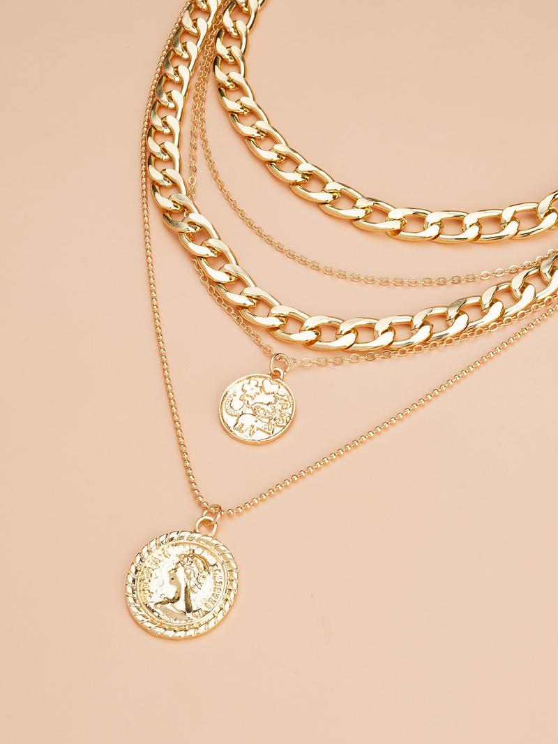 Product Introduction of Hot Sale Multi-Layer round Plate Pendant Personality Trend Head Necklace Neck Accessories 5