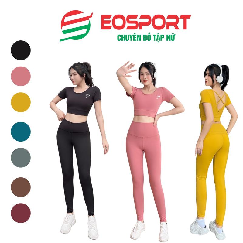 Đồ Tập Gym Nữ, Bộ Tập Yoga Nữ Áo Cộc Tay Hở Lưng Đan 2 Dây Quần Dài Cạp Cao Chất Thun Lạnh Co Giãn 4 Chiều Kèm Mút D16 Chạy Bộ Sport Tập Thể Dục