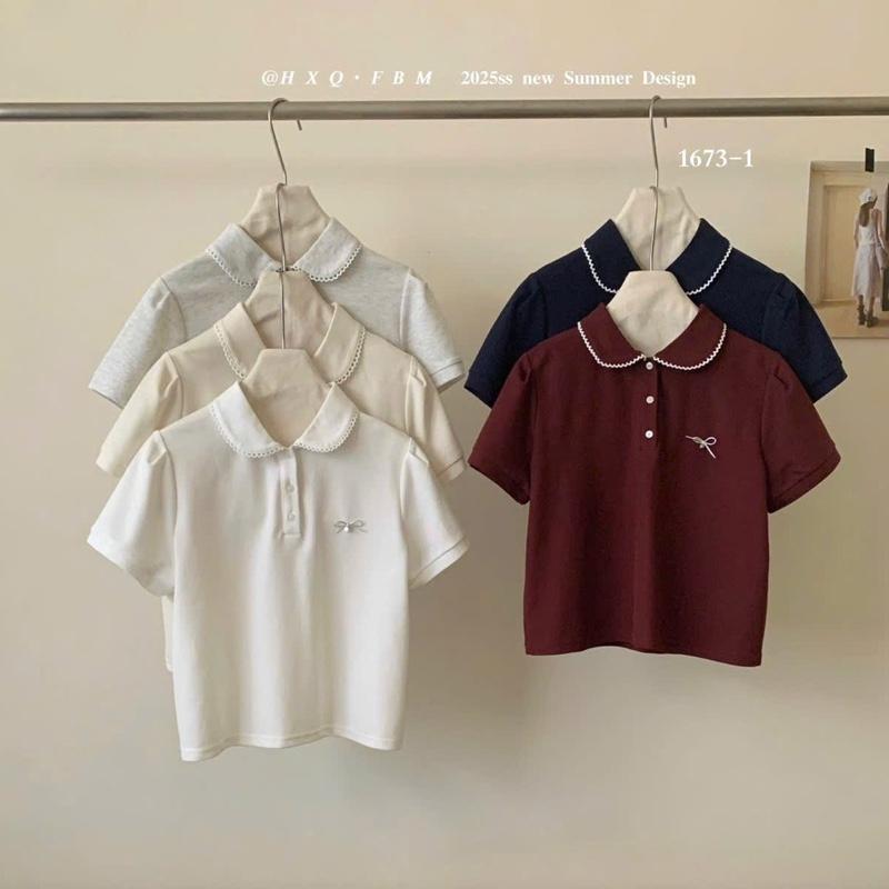 Áo Polo Nữ Cổ sen viền trắng phối Nơ tag FBM (A88) @Rice 1