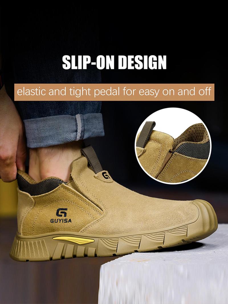 Product Introduction of Men's Letter Pattern Slip on Work Shoes, Casual Comfortable Breathable Anti-smash & Anti-puncture Shoes for Daily Wear, Fashionable Shoes for Men 4