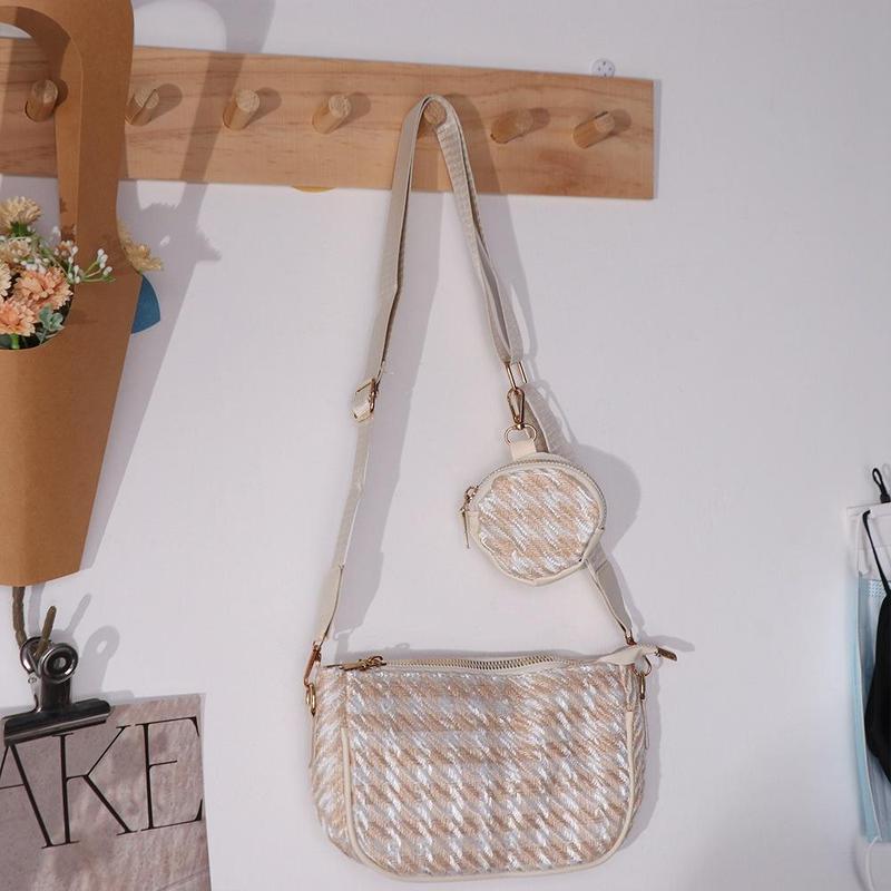 Product Introduction of Stylish Retro Travel Large capacity Adjustable Strap Composite Bags Mini Round Purse Messenger Bag Plaid Print Shoulder Bag Women Crossbody Bag 11