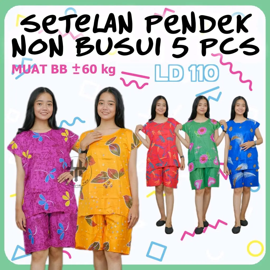 5 PCS SET BABYDOLL PENDEK  (NON BUSUI)  Motif Rayon Wanita Baju  Setelan celana pendek