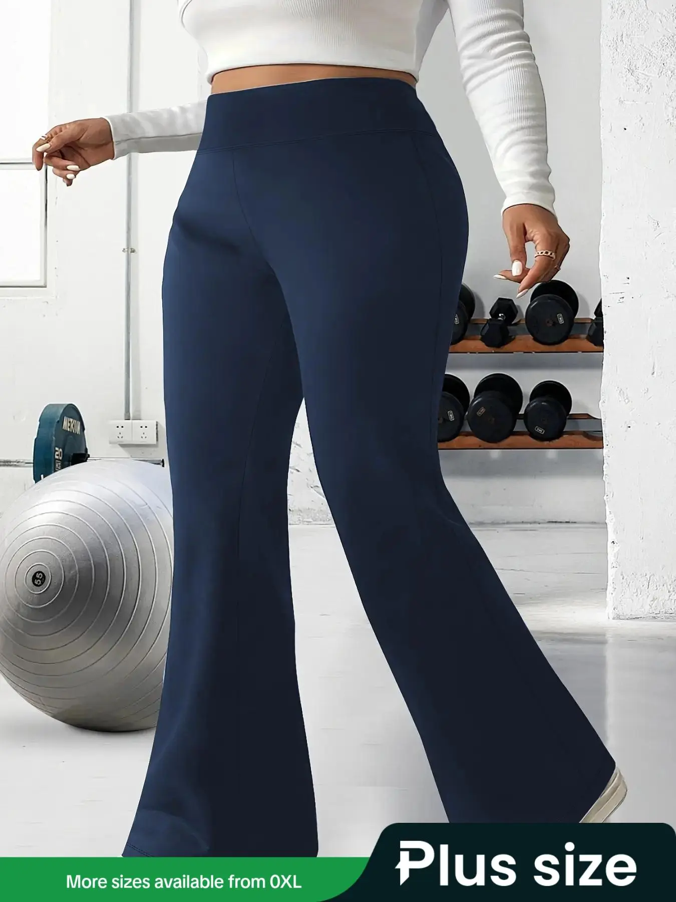 【Plus Size】 Solid Color Flare Leggings, Casual Comfy High Waist Bell Bottom Trousers for Daily Wear, Women's Bottoms for Summer