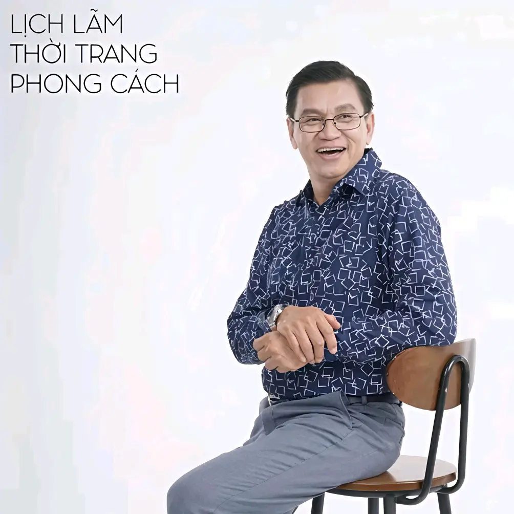 Áo sơ mi trung niên dài tay có túi vạt bầu họa tiết ô vuông chéo nhau Menswear