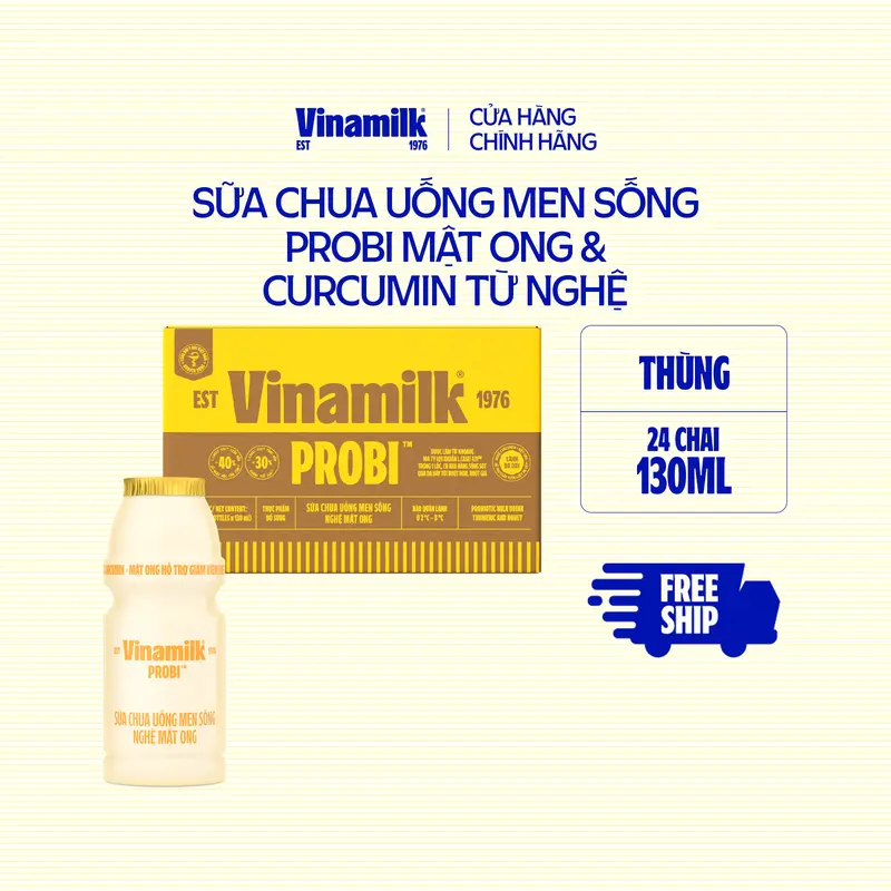 [CHỈ GIAO THÀNH PHỐ LỚN TRONG 10KM] Thùng 24 chai Sữa chua uống Probi mật ong và curcumin từ nghệ 130ml (6 lốc) 0