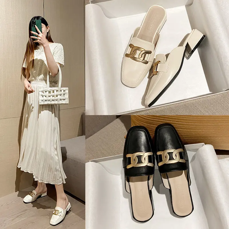 Giày Dép Bán, Thiết Kế Mới, Dễ Phối Đồ, Gót Trung Bình Hộp Ngón Chân, Dành Cho Nữ, Thích Hợp Cho Các Hoạt Động Ngoài Trời Mùa Hè, Phong Cách Muller, Dép