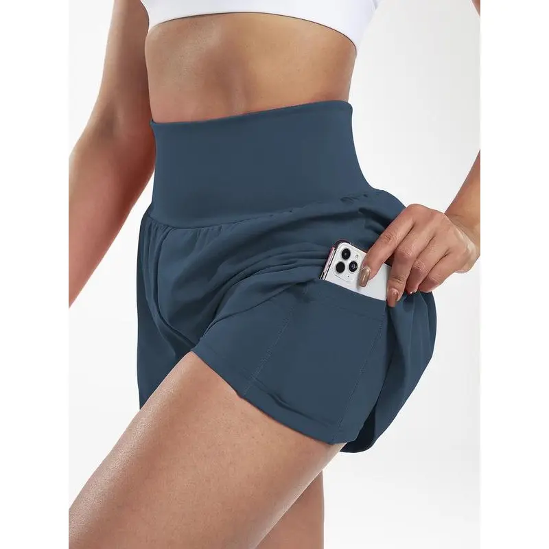 Women's 2 in 1 High Waist Pocket Sports Shorts, Gym Shorts, Casual Comfy Breathable Athletic Shorts for Tennis Pickleball, Ladies Sportswear for Indoor Outdoor Wear 2