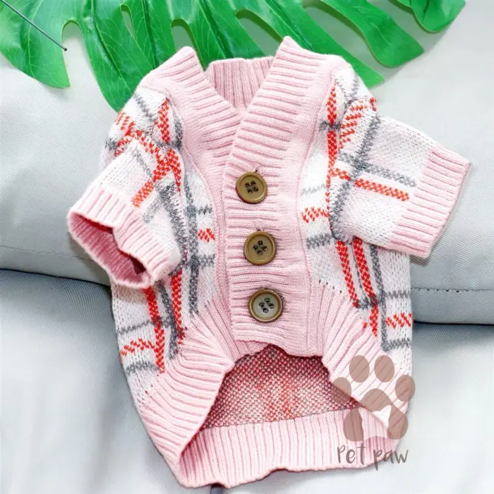 Petpaw Baju Anjing Kucing Cardigan Square Pattern Outer Premium Import 0