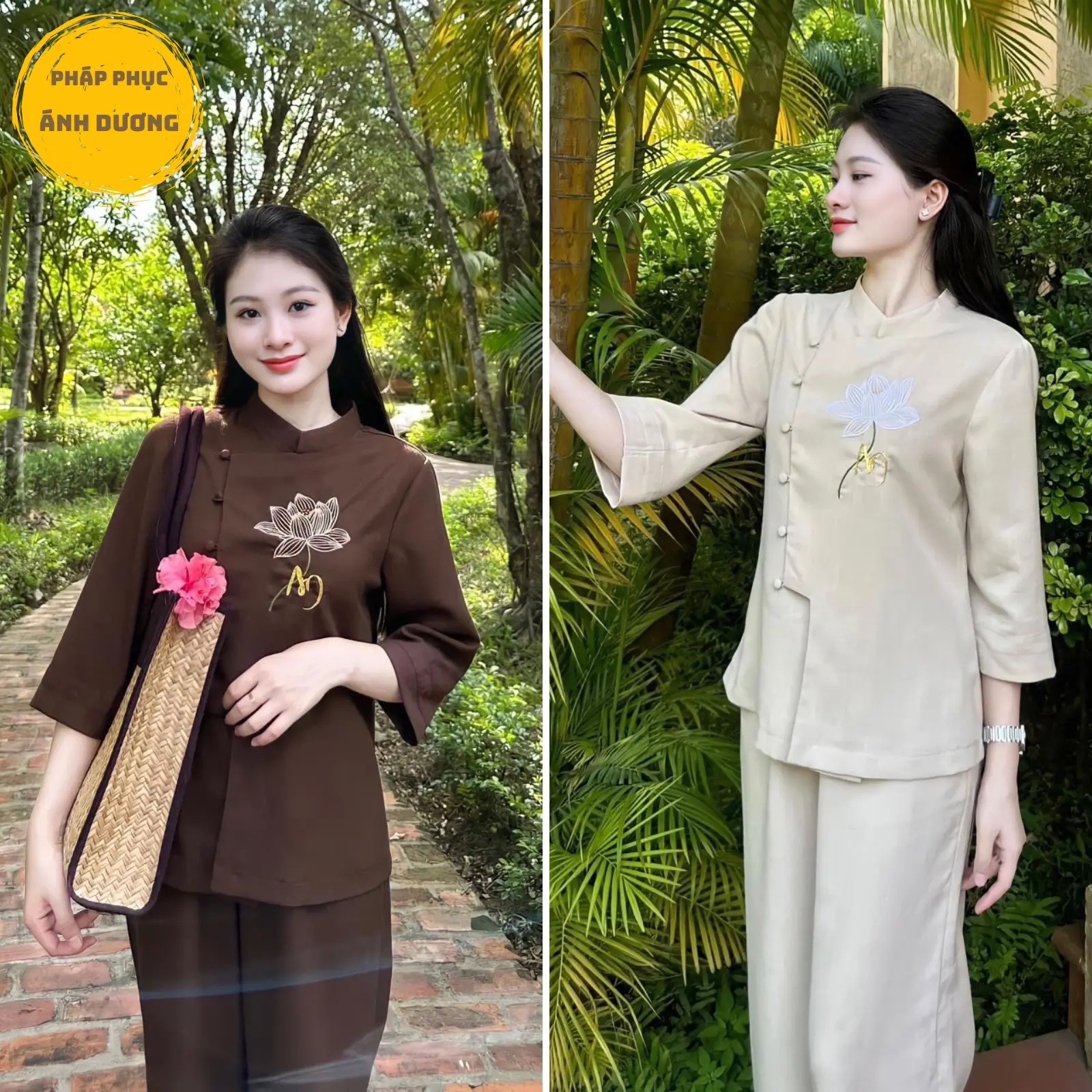 Pháp Phục Lễ Chùa Chất Đũi Tằm Áo Thêu Sen Vạt Cài Lệch, Mã P12