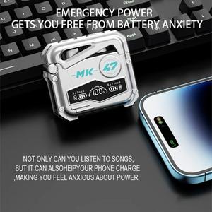 Alat Dengar Bluetooth Tanpa Wayar Mekanikal, MK47, Paparan Mekanikal Logam Sejuk, Jarak Jauh, TWS, Alat Dengar Permainan E-sukan Mic Earphones Audio 2 earbuds headphones airpods