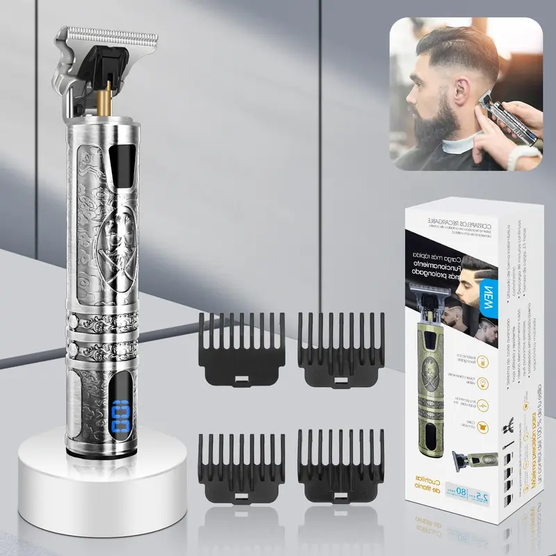 Cordless USB Charging Men Hair Trimmer Kit, 1 Set Electric Hair Clipper & Limited Comb & Charging Cable & Cleaning Brush & Safety Buckle, Professional Clippers for Men 0