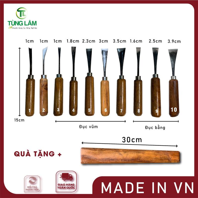 Lẻ 1 cây đục đánh từ thép nhíp trong bộ 10 cây móng vũm đục móng cong đục vũm cong mài sắc đục gỗ đục bonsai đục sáo diều đục cây cảnh tay cầm dược làm từ tông nghiến - Dụng cụ nông nghiệp Tùng Lâm