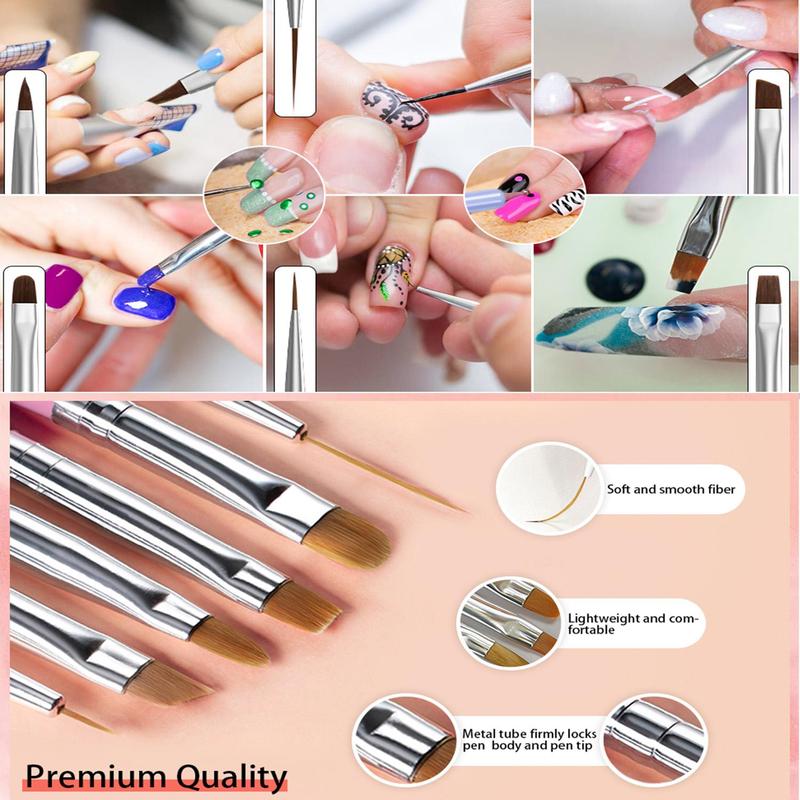 Lightweight & Comfortable Nail Art Brush Set, 6 Counts/box Nail Tip Design Tool, DIY Manicure Tools for Women 7