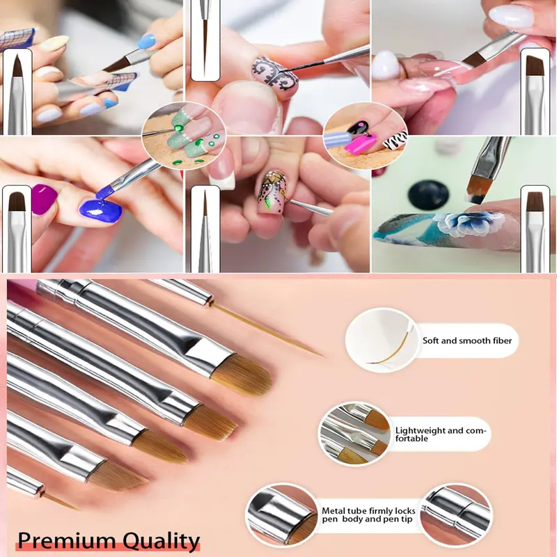 Lightweight & Comfortable Nail Art Brush Set, 6 Counts/box Nail Tip Design Tool, DIY Manicure Tools for Women 7