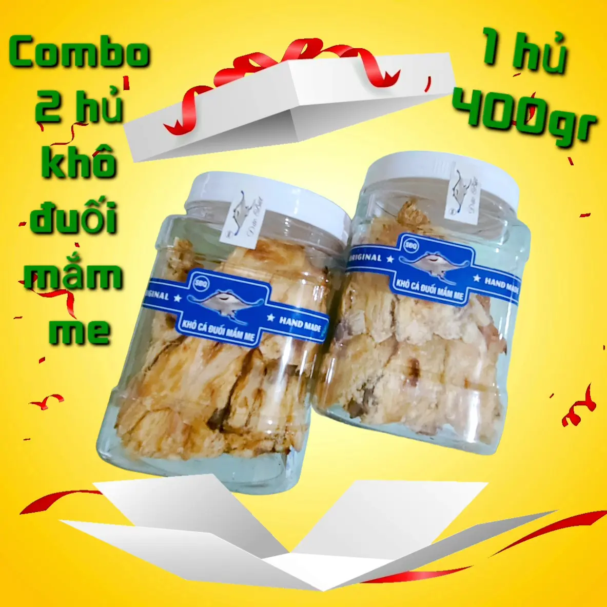 [ Combo 2 hủ ] Khô cá đuối mắm me ( 1 hủ có 100gr khô đuối , 300g nước mắm me   Cay nhẹ ) x 2 hủ , Snack Ăn Vặt Thức Ăn Food {Ăn vặt út Quyên }