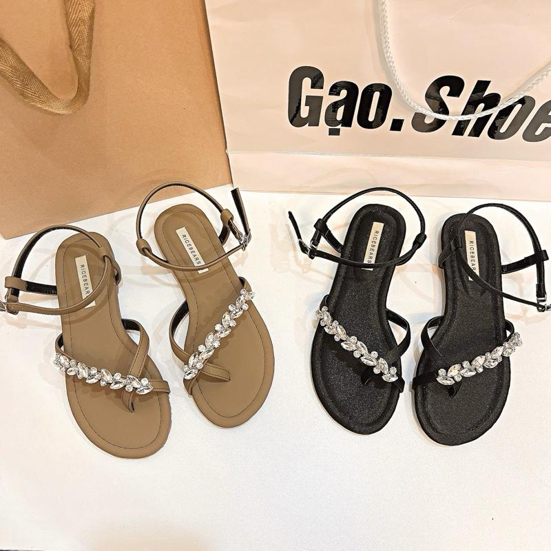 Gạo.Shoes (CÓ BIGSIZE) Dép Sandal Nữ, Đế Bệt 1 Cm, Quai Dây CHÉO KẾT ĐÁ Cao Cấp Siêu Sang, Đế CHỐNG TRƠN TRƯỢT