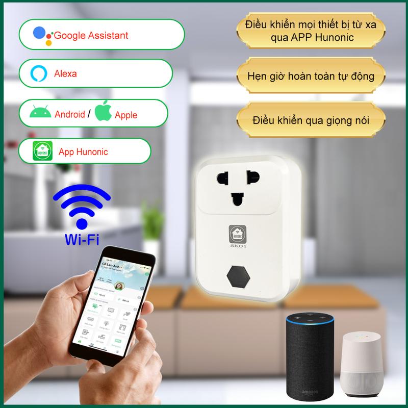 Ổ Cắm Thông Minh HUNONIC SK01, Ổ Cắm WIFI Điều Khiển Mọi Thiết Bị Từ xa Qua Điện Thoại, Hẹn Giờ Bật/Tắt Tự Động công  tắc 7