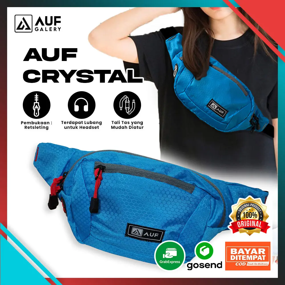 Waistbag Pria AUF Crystal Premium | Tas Selempang Cowok Outdoor Kekinian | Tas Pinggang Cowo Simpel Trendy