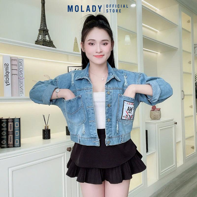 Áo Khoác Jean Nữ MOLADY K306 Thiết Kế Phong Cách Thời Trang Thêu Chữ Top Jacket Cotton 7