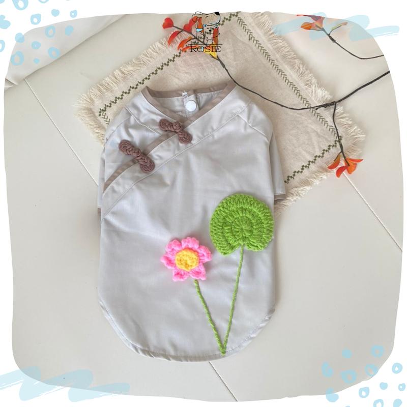 Áo lam cho chó mèo áo lam đi chùa cho thú cưng hoa sen len móc tay nhà Rosie 2