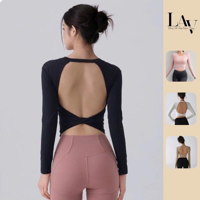 Áo dài tay tập gym, yoga, thể thao crotop mút đệm liền áo, hở lưng tôn dáng- LAV Activewear