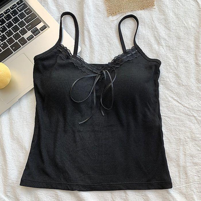 Product Introduction of [halter blouse for chubby]Pure Desire Hot Girl Lace Beauty Back Camisole Women's Base with Chest Pad Slim-Fit Bow Design Sleeveless Top Women's Clothing Women's Women's Wear Chinese Clothing Chubby Camisole 20