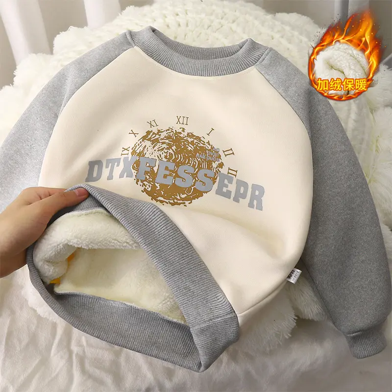 Áo Len Trẻ Em, Lót Lông Cừu, Mùa Đông Dày Dặn, Cho Bé Trai, Giữ Nhiệt, Có Thể Mặc Ngoài Trời, Dài Tay, Thích Hợp Cho Em Bé, Áo Sơ Mi Lớp Nền Quần Áo Trẻ Em