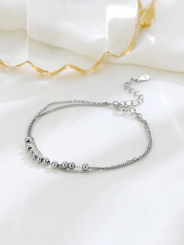 S925 Sterling Silver Simple Double-layer Beaded Bracelet, Fashionable Jewelry for Women & Girls, Trendy All-match & Exquisite Jewelry for Birthday Gift 5