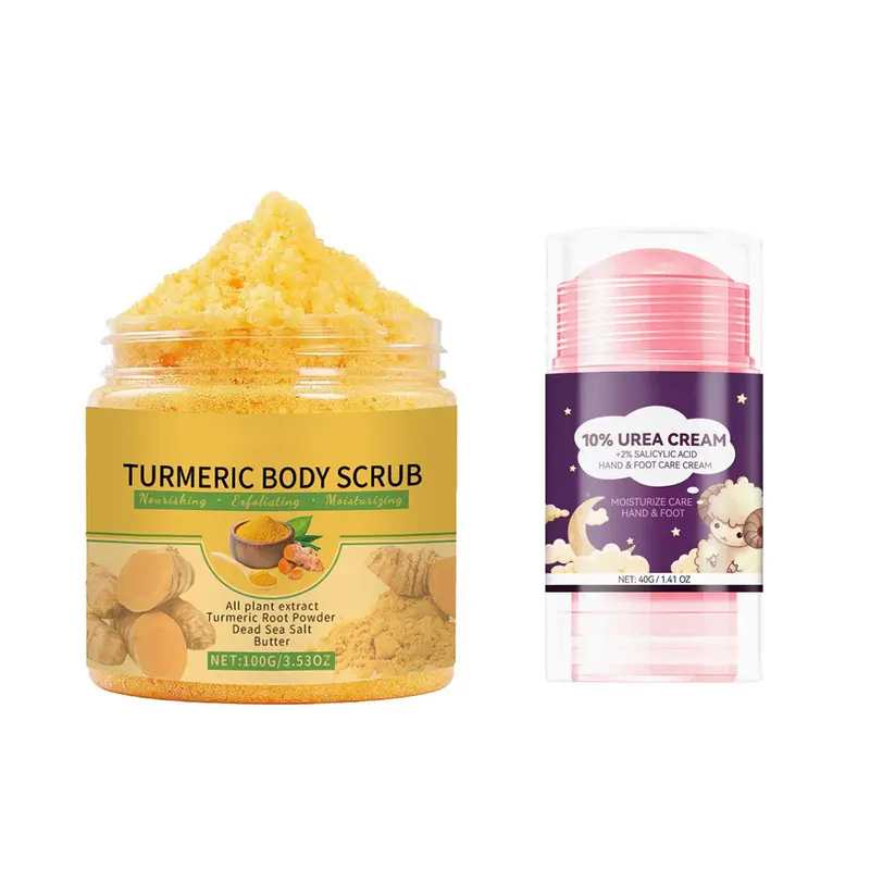 Body Care Product Set, 2 Counts/set Exfoliating Brightening Turmeric Body Scrub & Moisturizing Foot Cream, Daily Skin Care Product for Women & Men 0
