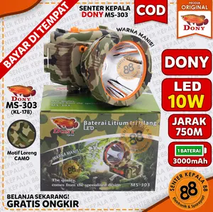 DONY Senter Kepala Dony MS KL 178 Cas LED Terang Jarak Jauh Olahraga Gunung 10 WATT 10w LORENG MURAHSUPER TERANG MURAH Sintar Dony Kepala SUPER TERANG ORIGINAL 178 KL MS-178 BERBURU GUNUNG MANCING ANTI AIR CAHAYA PUTIH CAHAYA KUNING LED CAS RECHARGEABLE