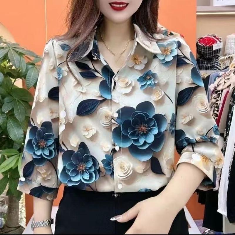 Product Introduction of Áo Sơ Mi In Họa Tiết Mùa Hè, Dành Cho Phụ Nữ Trung Niên, Thời Trang, Dáng Rộng Rãi Và Bó Sát, Áo Cánh Trên Ba Phần Tư, Phong Cách Cho Mẹ, Hàng Mới Về 5