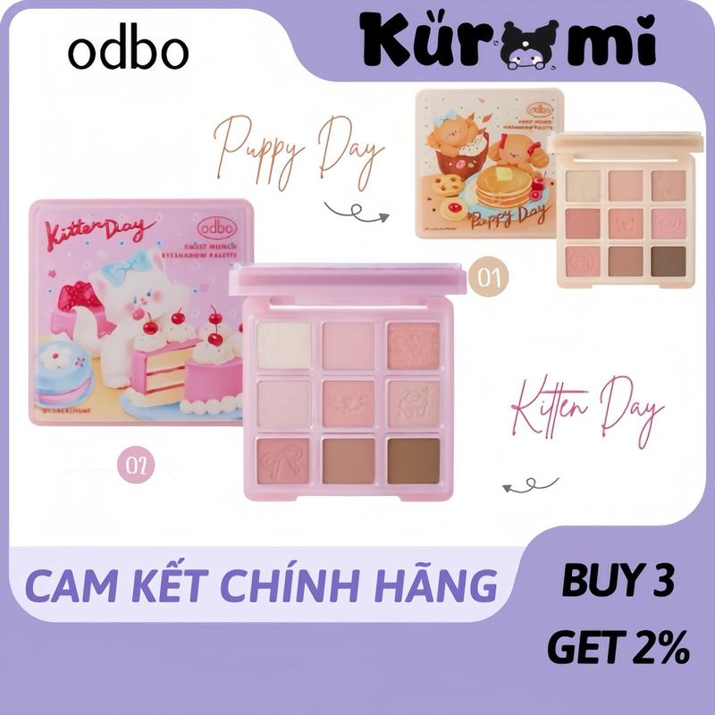 [ODBO NỘI ĐỊA THÁI] Bảng Mắt ODBO 9 Ô OD2024  KITTY - Tặng Kèm Kẹp Tóc Cute Sweet Munch Eyeshadow Palette Puppy Day & Kitten Day Cosmetic Trang Điểm Mỹ Phẩm bảng mắt odbo mèo Women Nữ
