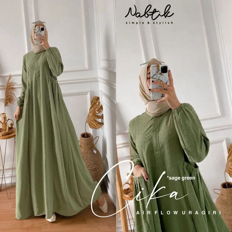 Dauni Store Gamis Terbaru Bahan Crinkle Airflow Polos Mewah 2023 Hitam Putih Navy Cokelat Kantong Lembut Muslim Panjang Kancing Dress Samping Tebal 4