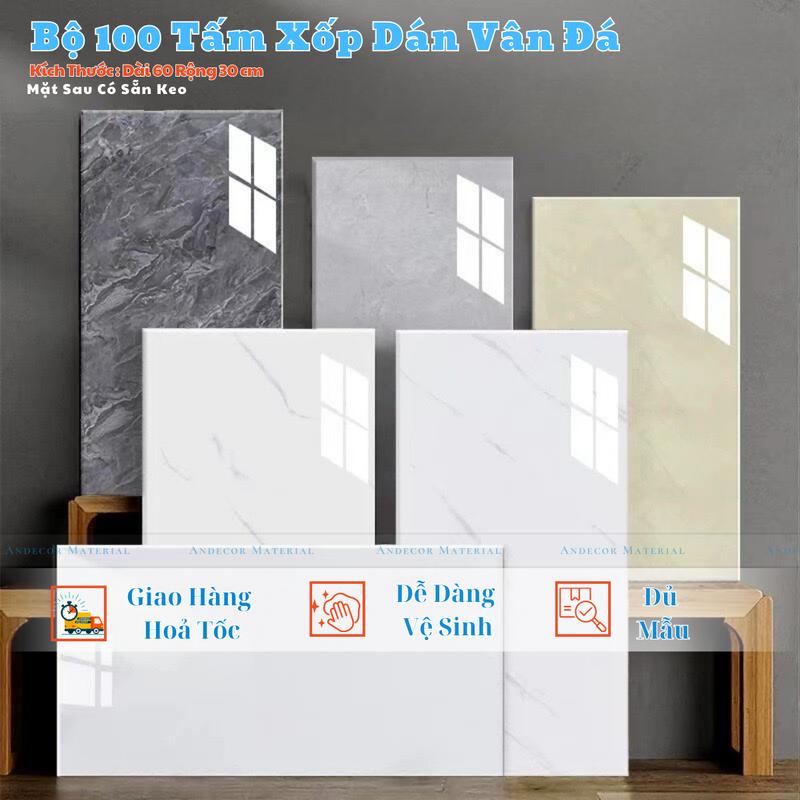 Combo 100 tấm xốp dán tường giả đá kích thước 60x30 cm mặt sau có sẵn keo dán cho tường phẳng mịn và láng nhẵn