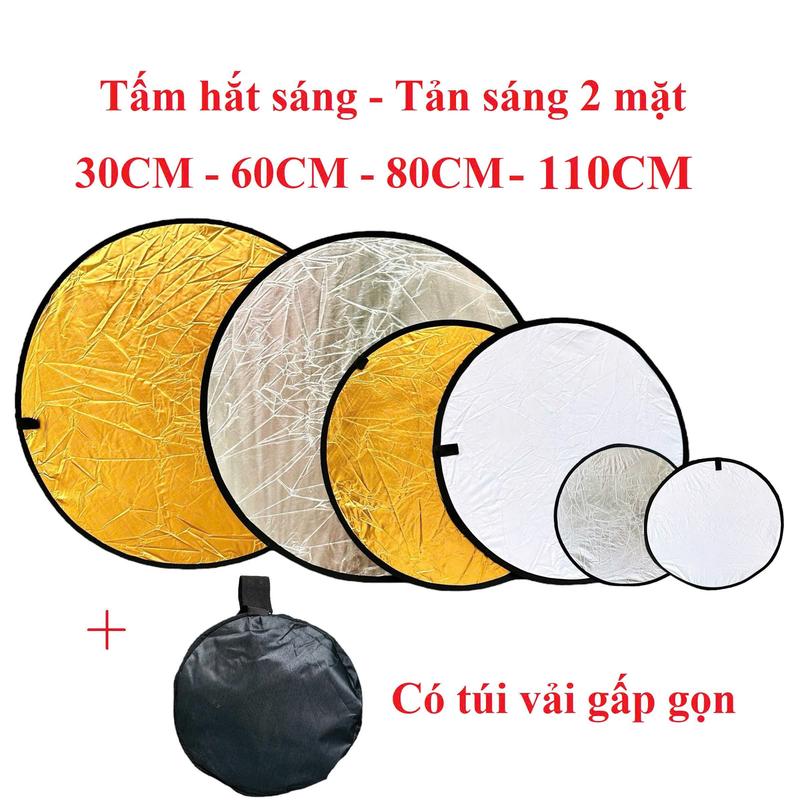 Tấm hắt sáng, tấm phản quang ánh sáng tròn size 30cm/60cm/80cm/2 màu trong 1 vàng/bạc trắng/bạc giúp tăng sáng cho chụp hình quay video livestream