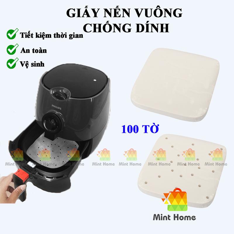 100 Tờ Giấy nến vuông chống dính lót cho nồi chiên không dầu, khuôn làm bánh, lò nướng thịt loại có đục lỗ tròn cuộn  giấy giay  nen