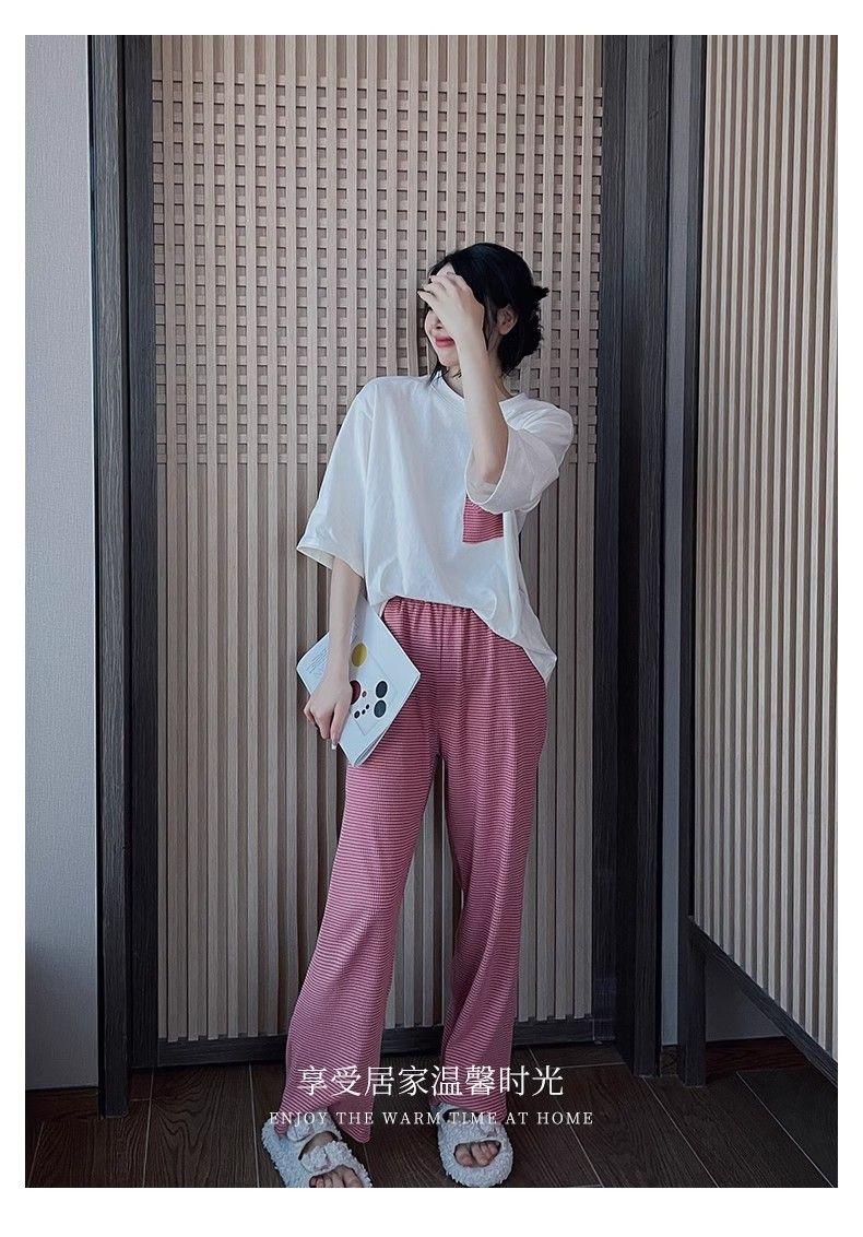 Product Introduction of Bộ Đồ Ngủ Cotton Mùa Xuân Lãng Mạn, Quần Áo Nữ, Phong Cách Mới Mùa Hè, Có Thể Mặc Ngoài Trời, Đồ Mặc Ở Nhà Phong Cách Sọc, Bộ Áo ngắn Tay Và Quần Dài, 1012 Người Thu Thập 9