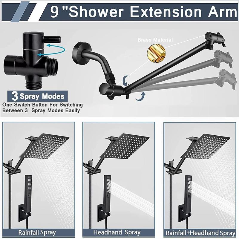 Stainless Steel Shower Head, 1 Set Including Rainfall Shower Head & Handheld Shower Head & Extension Arm & Accessories, Shower Supplies for Bathroom 7